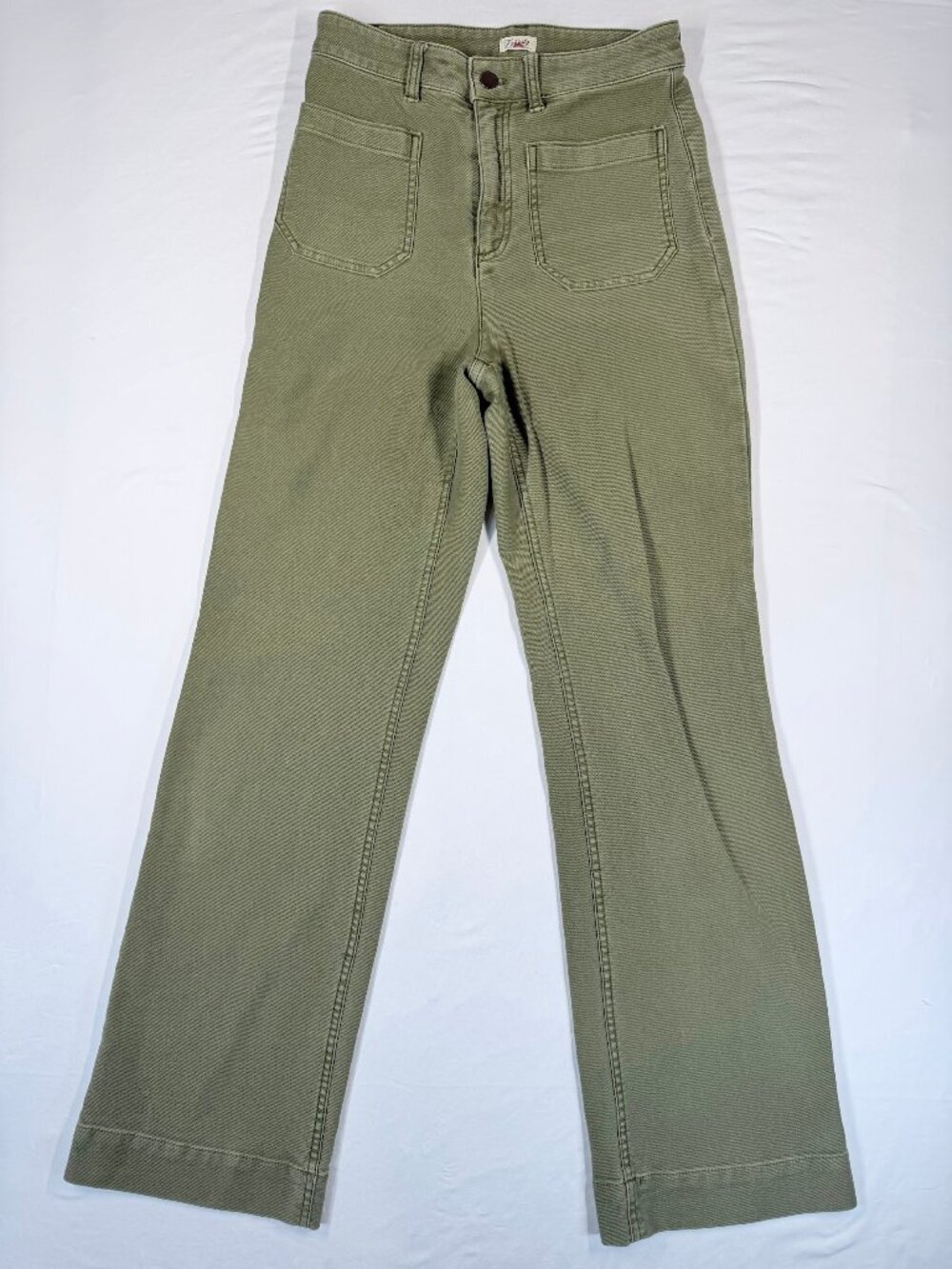 Faherty Women's Wide Leg Pants Sz 27 Green Cotton Twill Chino